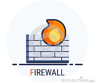 Flat Icons Style. Hacker Cyber crime attack Firewall for web design Vector Illustration