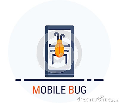 Flat Icons Style. Hacker Cyber crime attack Mobile Bug for web design Vector Illustration