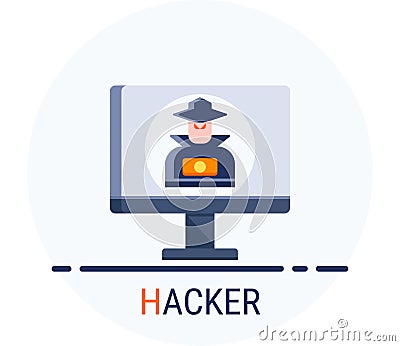 Flat Icons Style. Hacker Cyber crime attack Hacker for web design Vector Illustration