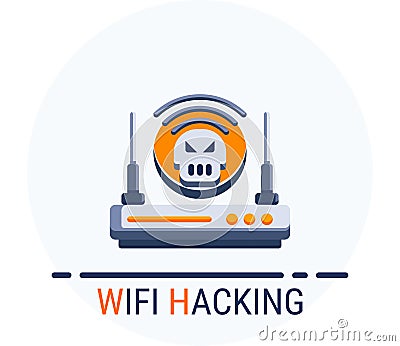 Flat Icons Style. Hacker Cyber crime attack Wifi Hacking for web design Vector Illustration