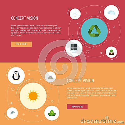 Flat Icons Sunshine, Sun Power, Electric Mill And Other Vector Elements. Set Of Nature Flat Icons Symbols Also Includes Vector Illustration