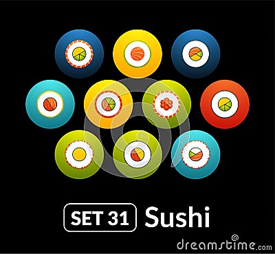 Flat icons vector set 31 - sushi collection Vector Illustration