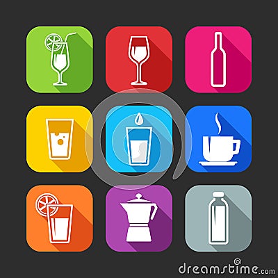 Flat icons for web and mobile applications with beverages Vector Illustration