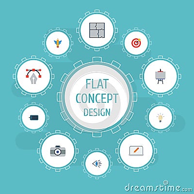 Flat Icons Wings, Gadget, Concept And Other Vector Elements. Set Of Creative Flat Icons Symbols Also Includes Writing Vector Illustration