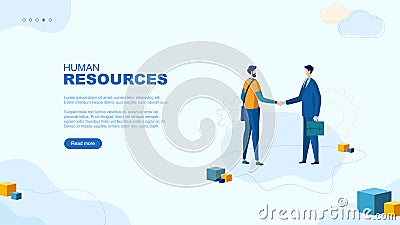 Trendy flat illustration. Human resources management page concept. Businessman handshake. Template for your design works. Vector Illustration