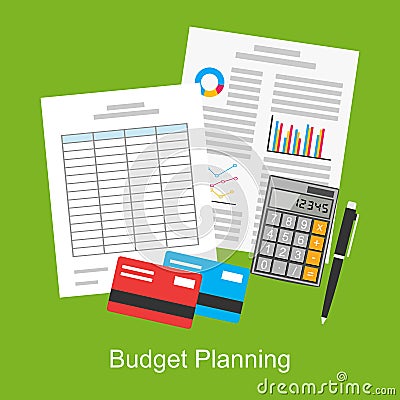 Flat illustration of budget planning, market analysis, financial accounting. Vector Illustration