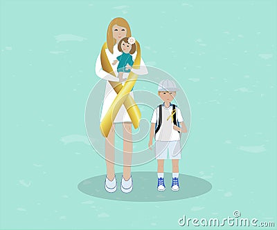 Flat illustration of golden tape symbolizing involvement in the problem of childhood cancer. Vector Illustration