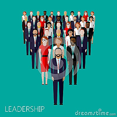 Flat illustration of a leader and a team. a crowd of men Vector Illustration