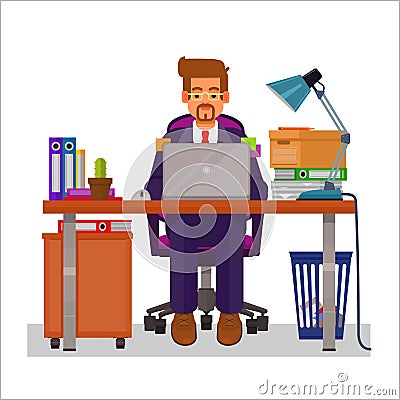 flat illustration of a man working on the computer Cartoon Illustration