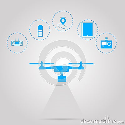 Flat illustration for monitoring with quadrocopter Vector Illustration