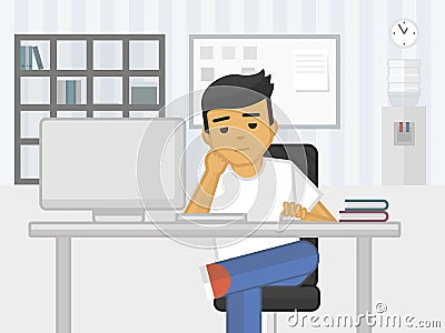 Flat illustration of sadness fatigue office worker, vector Vector Illustration