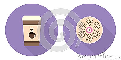 Flat illustration set - cup of coffee and pie Vector Illustration