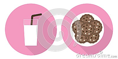 Flat illustration set - glass of milk and cookies Vector Illustration