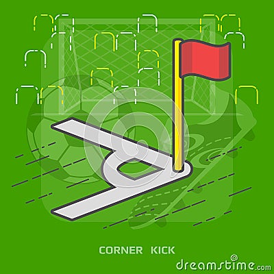 Flat illustration of soccer pitch corner with flag Vector Illustration