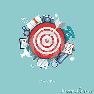 Flat illustration of targeting and time management with icons Vector Illustration