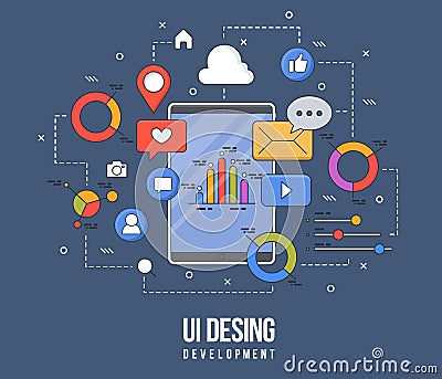 Flat illustration for ui-ux design, web design, mobile apps development. Modern flat colorful line designed concept Vector Illustration
