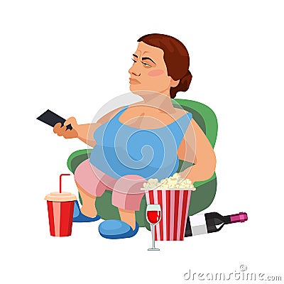 Flat illustration of unhealthy lifestyle and resting at home Vector Illustration