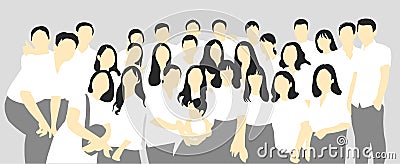 Flat illustration of young people, friends, classmates, students, colleagues, family posing for group photo Cartoon Illustration