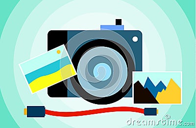 Flat image camera with photography Vector Illustration