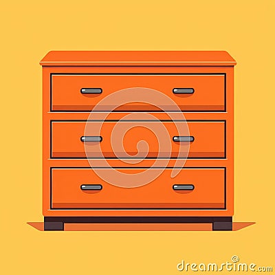 Flat image of a chest of drawers on an orange background. Simple vector icon of a chest of drawers. Stock Photo