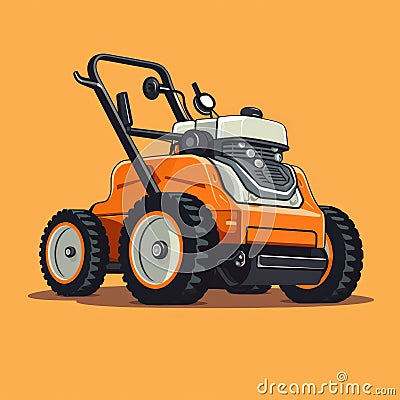 Flat image of motorized brushcutter on orange background. Simple vector image of a brushcutter. Digital illustration Cartoon Illustration