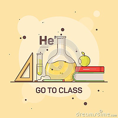 Flat image of school and student supplies for chemistry and study. Vector Illustration