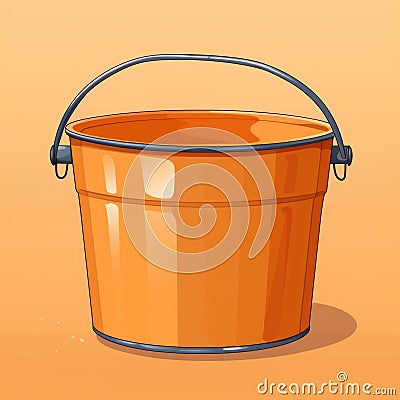 Flat image of a utility bucket on an orange background. Simple vector image of a utility bucket. Digital illustration. Cartoon Illustration