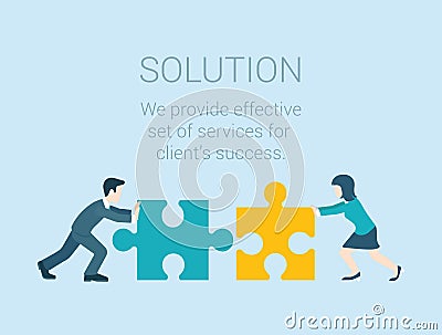 Flat infographic business solution concept connecting puzzle Vector Illustration