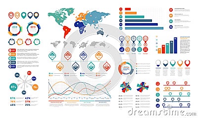 Flat infographic elements. Presentation chart element, percent graph banner and infograph flowchart. Charts for infographics Stock Photo