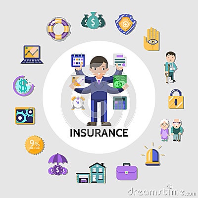 Flat Insurance Round Concept Vector Illustration