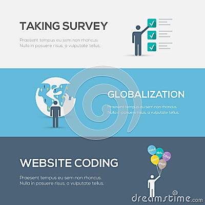 Flat internet concepts. Website coding, globalization and survey. Vector Illustration