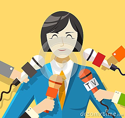 Flat interviewed on television news programs newsmaker background concept. Vector illustration design Cartoon Illustration