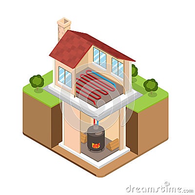 Flat isometric alternative energy building vector. Cartoon Illustration