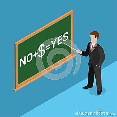 Flat isometric buying votes blackboard chalk man v Vector Illustration