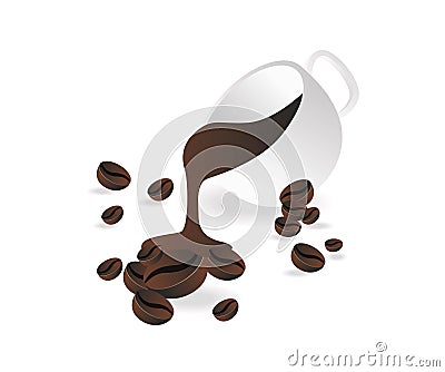 Flat isometric 3d flat illustration pouring coffee coffee beans Cartoon Illustration