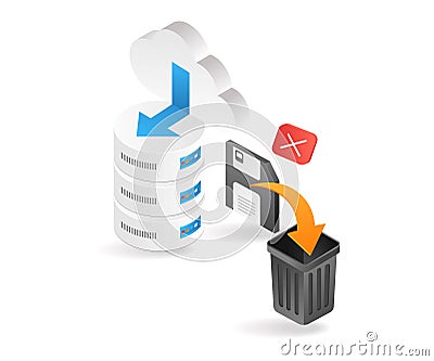 3d illustration deleting data from database cloud server Cartoon Illustration