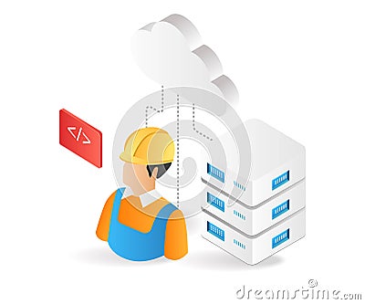 3d illustration programmer cloud server developer and maintainer Cartoon Illustration