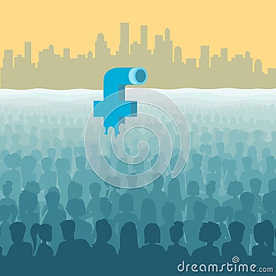 Flat isometric Facebook submarine periscope Vector Illustration