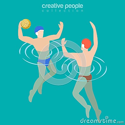 Flat isometric Male water-polo players vector Vector Illustration