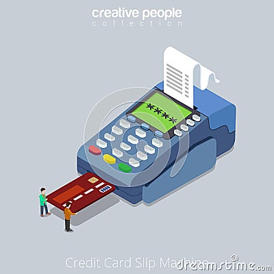 Flat isometric people credit card terminal vector Vector Illustration