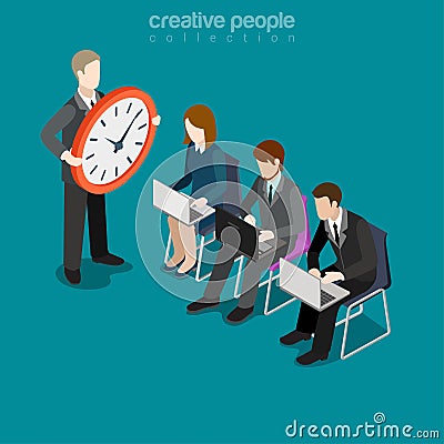 Flat isometric people hurry leader clock vector 3d Vector Illustration