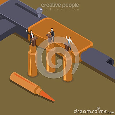 Flat isometric Politician stand bullet gun vector Vector Illustration