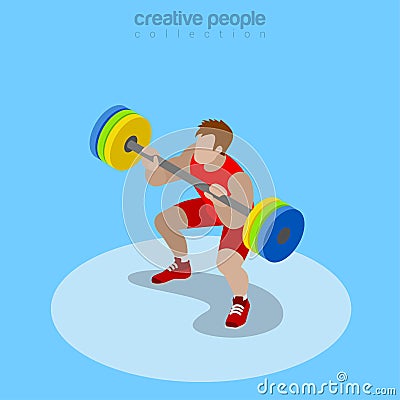 Flat isometric power lifter lifting barbell vector Vector Illustration