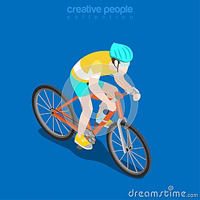 Flat isometric Racing Cyclist vector illustration Vector Illustration