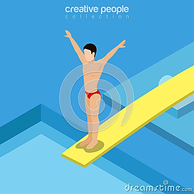 Flat isometric swimmer on trampoline vector Sport Vector Illustration