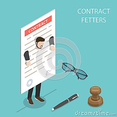 Flat isometric vector concept of contract fetters, business obligations. Vector Illustration