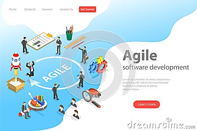 Flat isometric vector landing page of agile software development. Vector Illustration