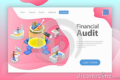 Flat isometric vector landing page template of financial audit service. Vector Illustration