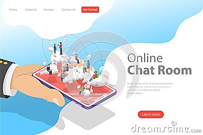 Flat isometric vector landing page template of live chat, social media network. Vector Illustration