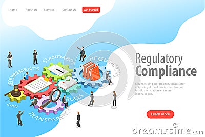 Flat isometric vector landing page template of regulatory compliance. Vector Illustration